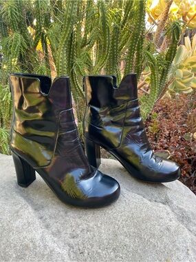 Jil Sander Navy Patent Leather Boots